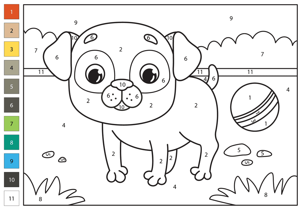 Pug Color By Number Coloring Page Md Coloring Page — Free Printable — free printable coloring page